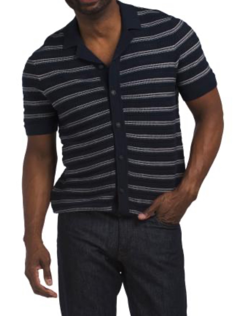 HUNTER Relaxed Fit Jacquard Striped Sweater Knit Cardigan